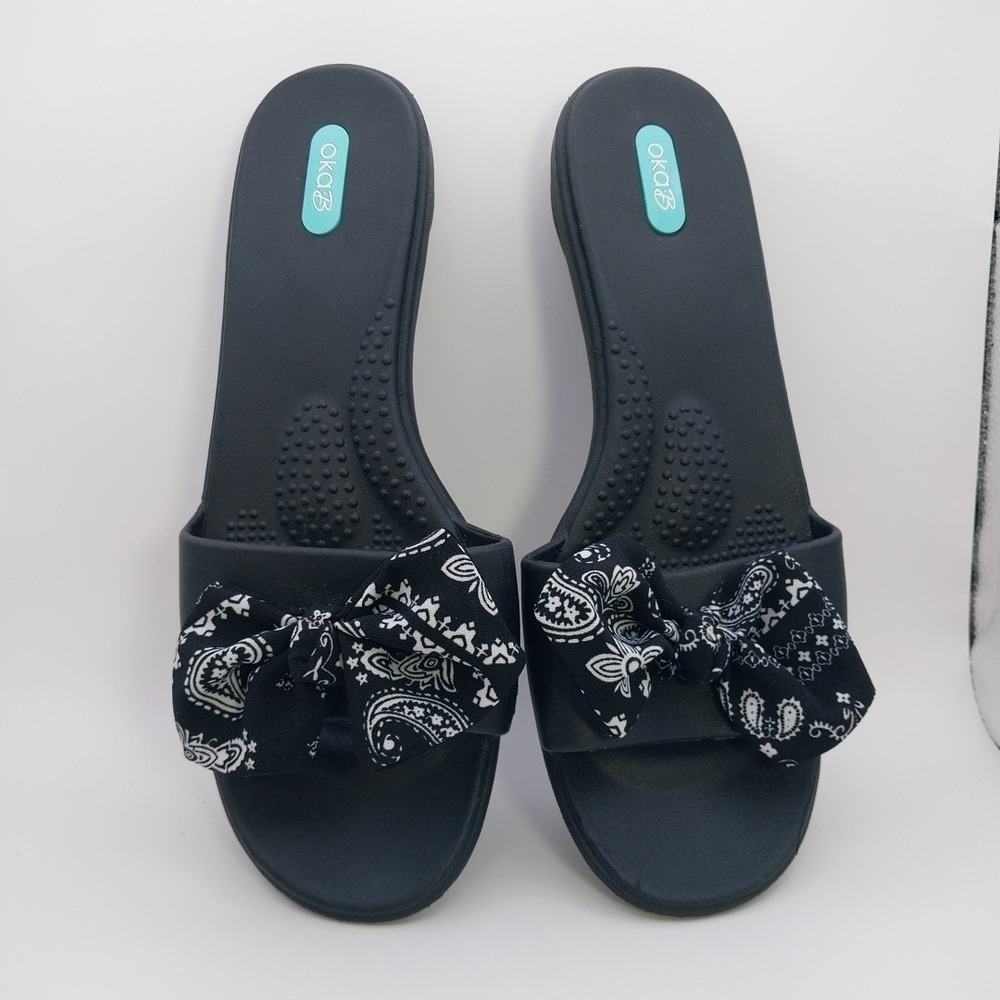 Oka B Black Slide Sandals Womens Large ( 8.5-9) Comfort Beach Resort Made In USA